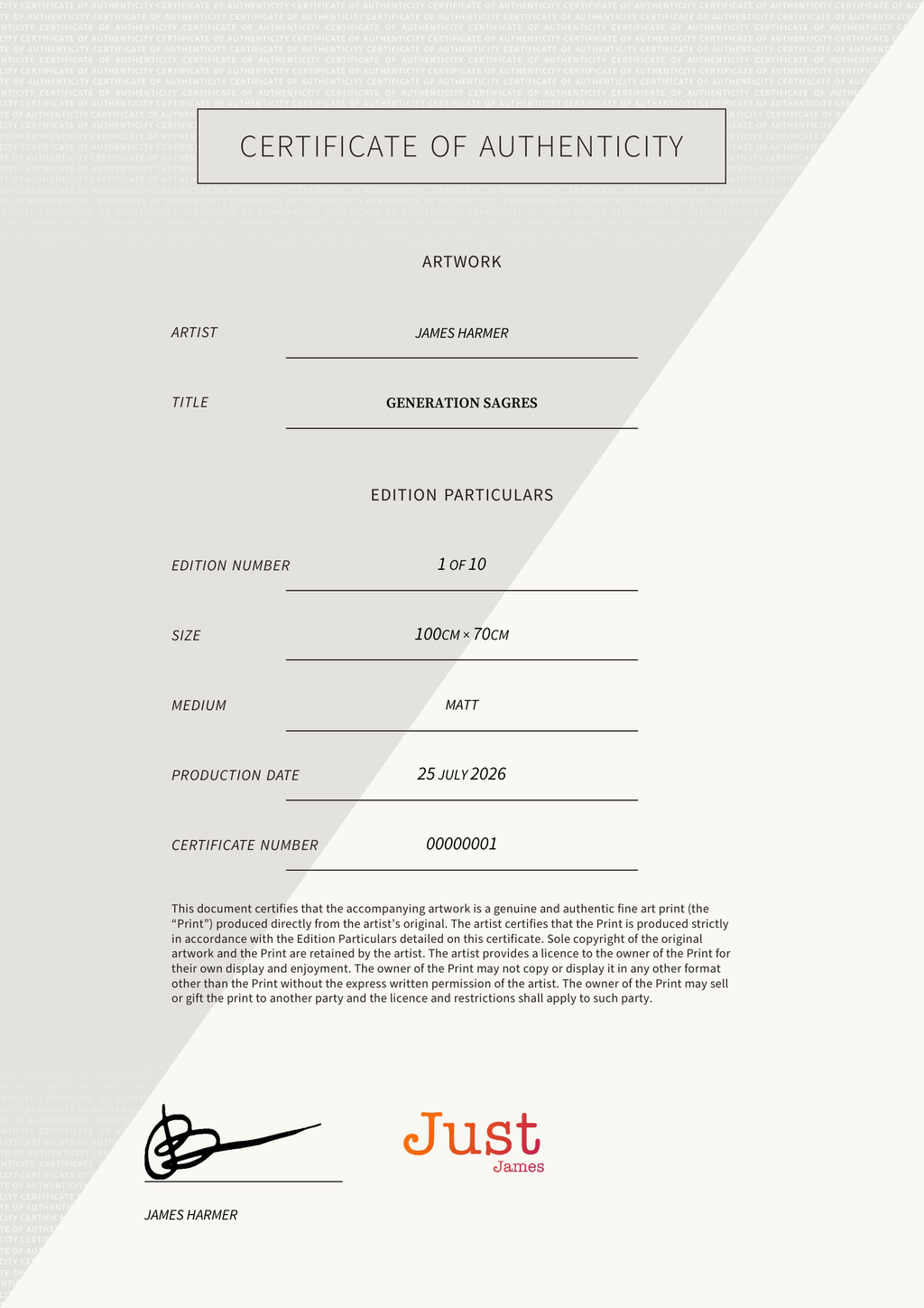 Generation Sagres — Certificate of Authenticity